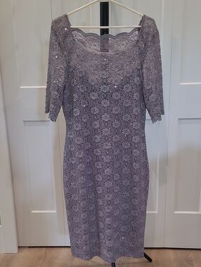 connected apparel Lavender Lace Sequin Midi Dress